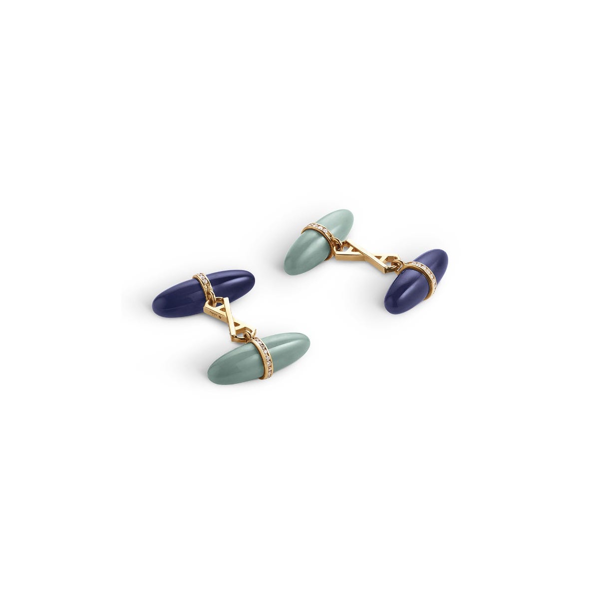 Torpedo Blue Enamel & Diamonds Cufflinks in 18ct Yellow Gold