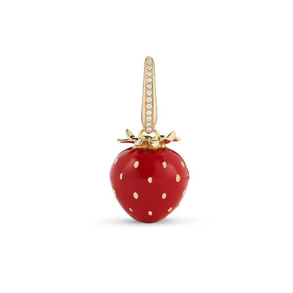 Woodland Strawberry Charm in Enamelled 18ct Yellow Gold with Diamonds Asprey London