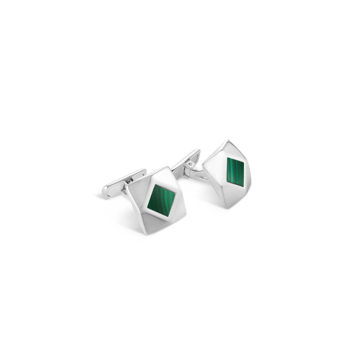 Geometric Cufflinks in Sterling Silver & Malachite