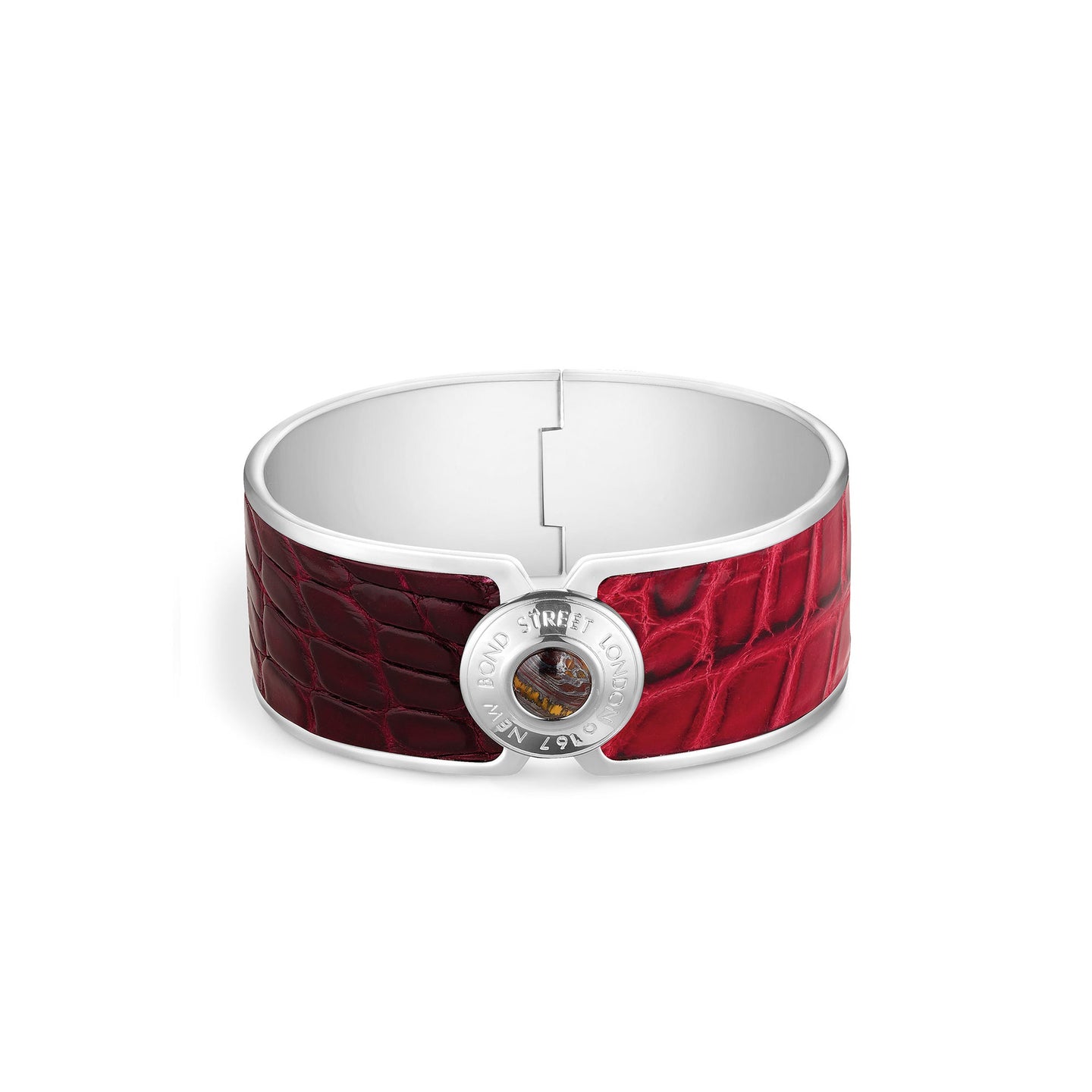 Bond Street Bi-colour Wide Button Cuff in Crocodile with Palladium Finish