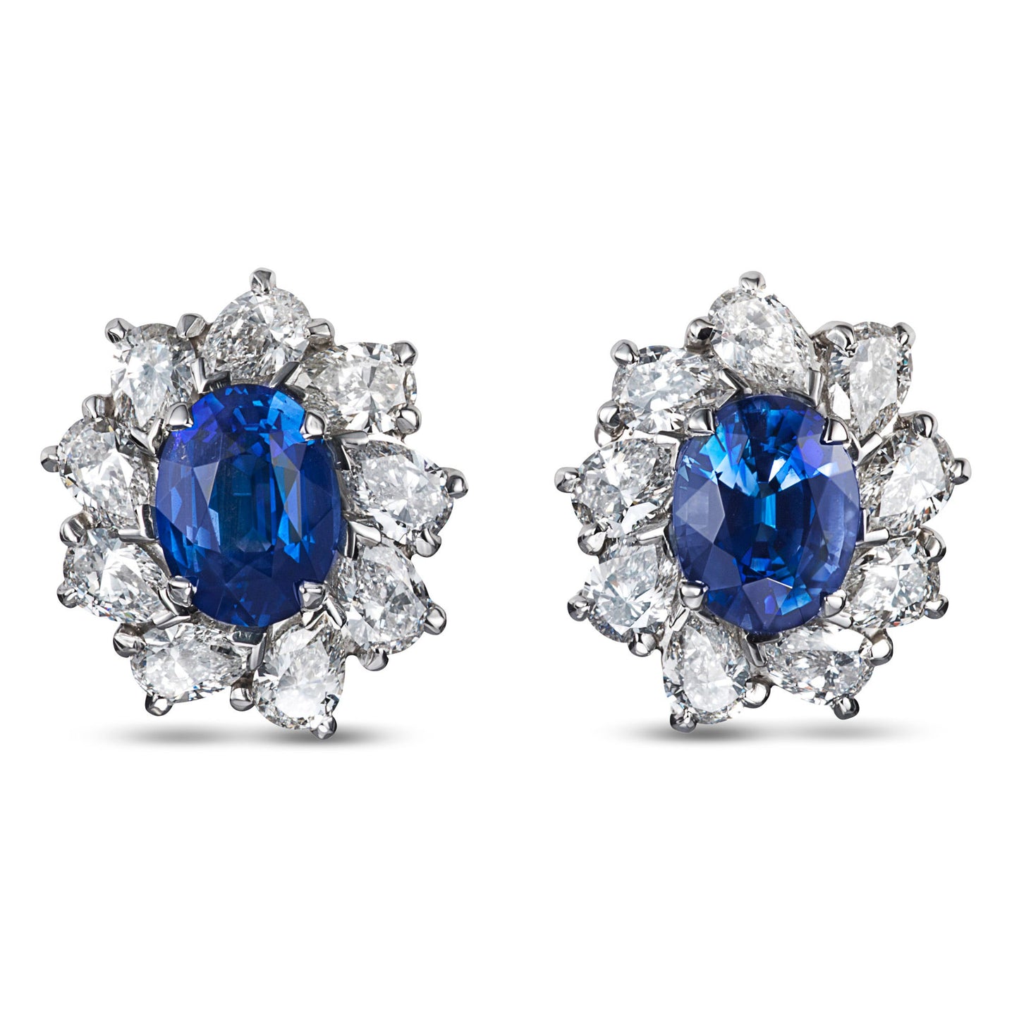 Earrings in Platinum with Oval Sapphire and Diamonds