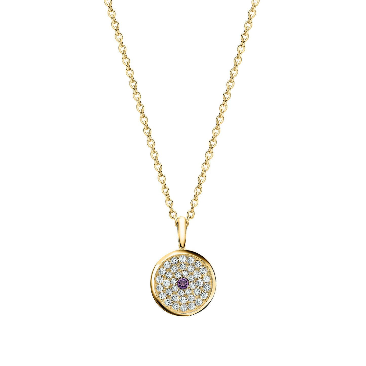 167 Button Pendant in 18ct Yellow Gold with Amethyst and Diamonds