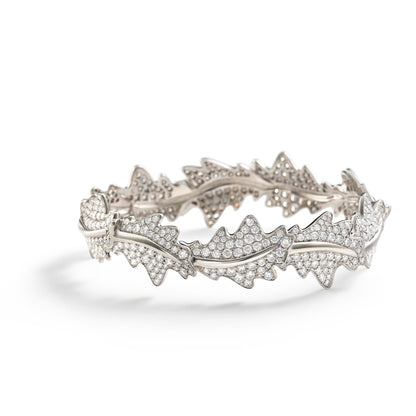 Woodland Oak Leaf Bangle in 18ct White Gold with Diamonds