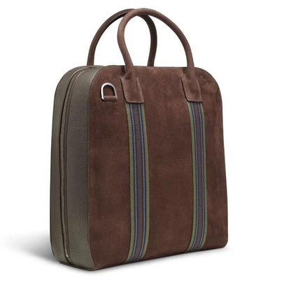 GMT Zip Briefcase in Soft Grain Leather & Nubuck with Striped Webbing