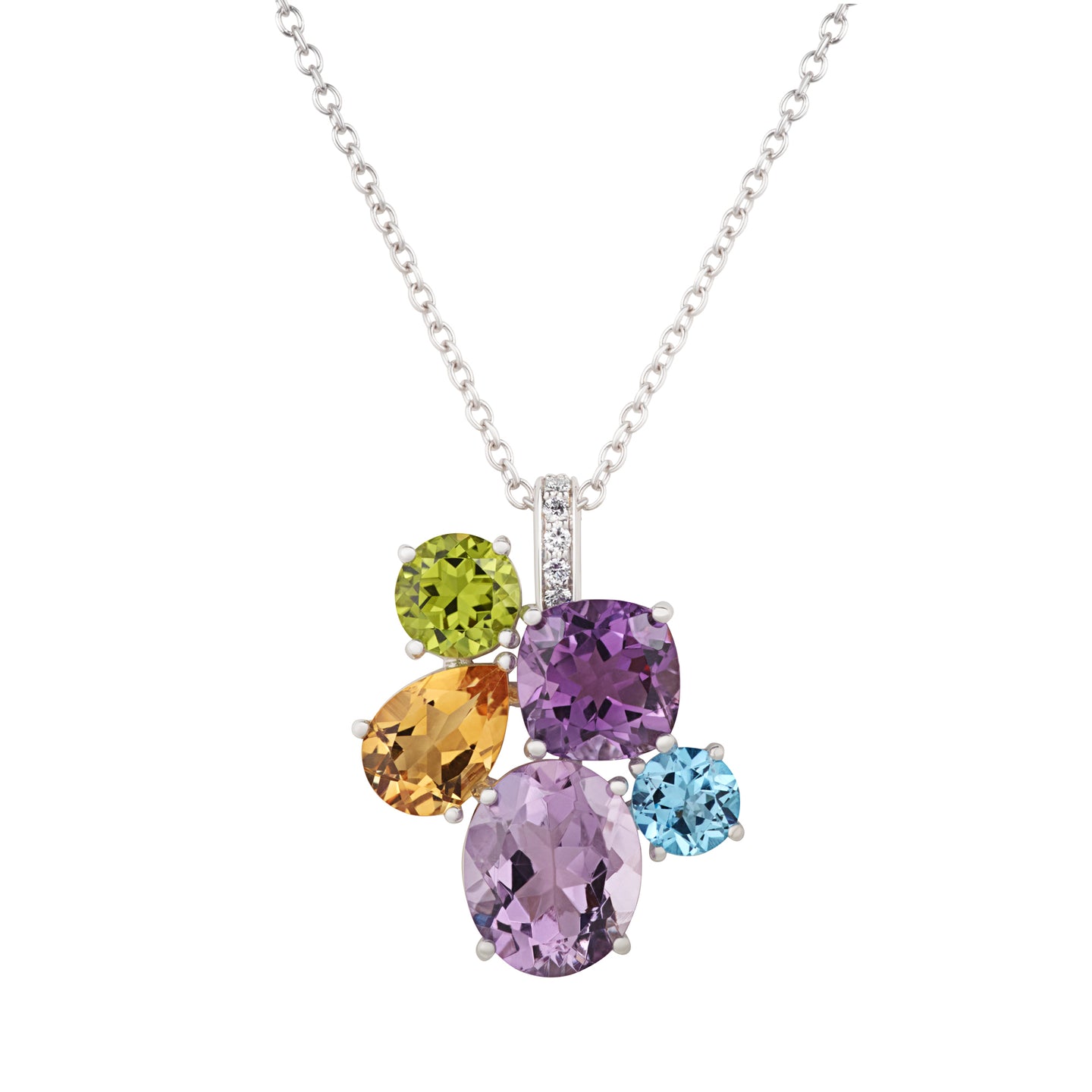 Chaos Pendant in 18ct White Gold with Multicoloured Gemstones