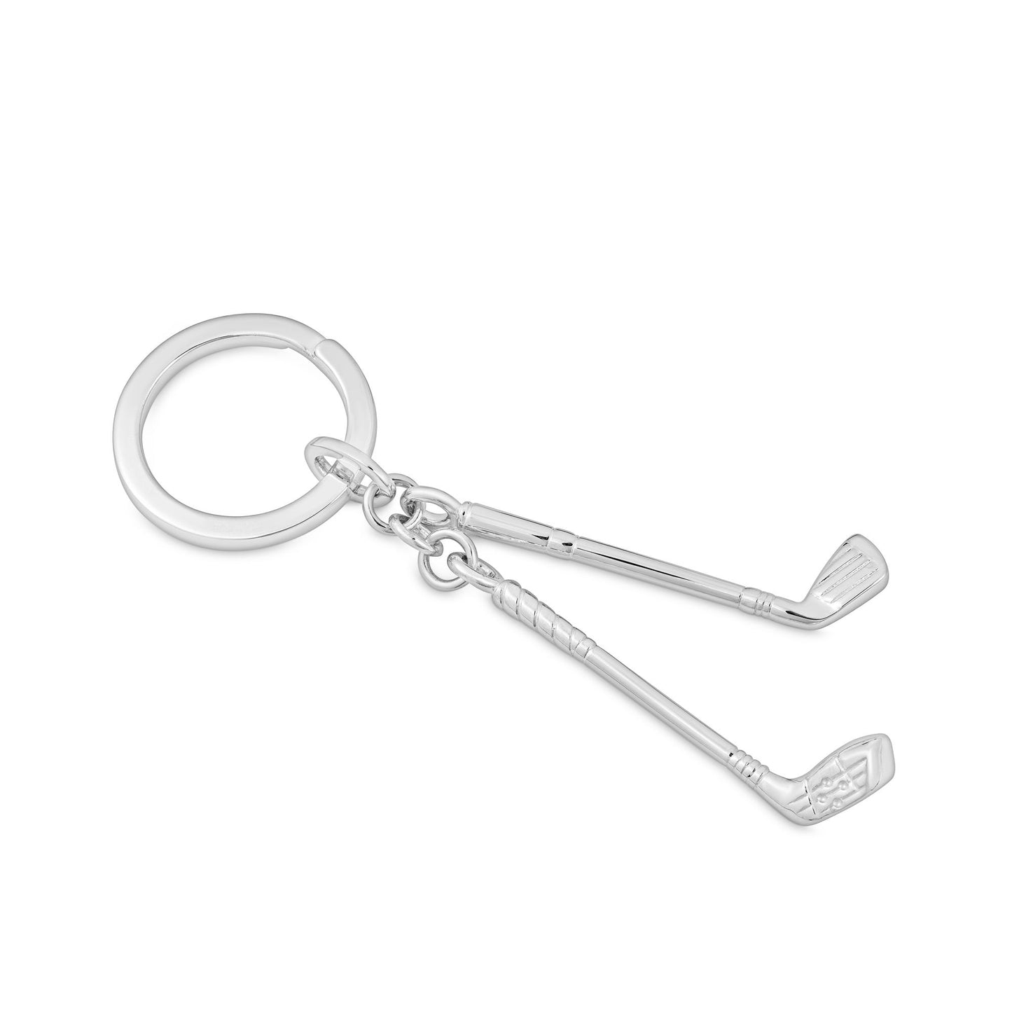 Double Golf Club Key Ring in Sterling Silver