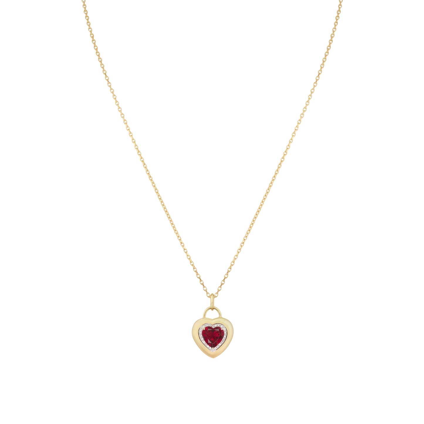 Padlock Heart Pendant in 18ct Yellow Gold with Rubelite & Diamonds