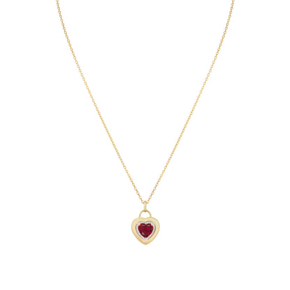 Padlock Heart Pendant in 18ct Yellow Gold with Rubelite & Diamonds