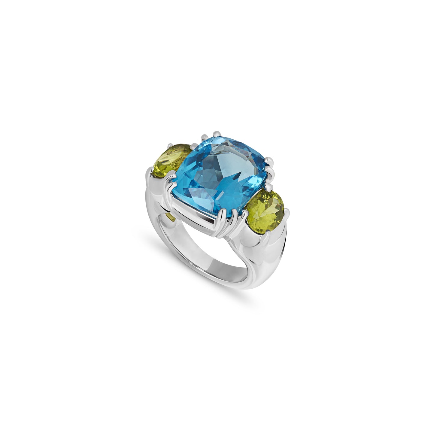 Maxi Chaos Ring in 18ct White Gold with Blue Topaz and Peridot