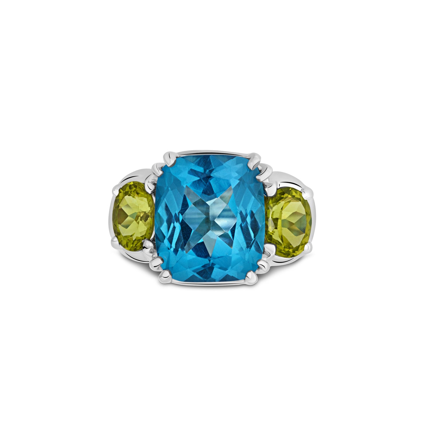 Maxi Chaos Ring in 18ct White Gold with Blue Topaz and Peridot