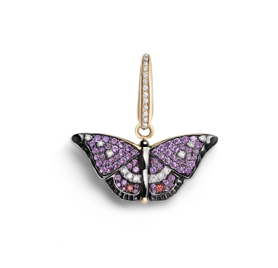 Woodland Butterfly Charm in 18ct Yellow Gold with Amethysts