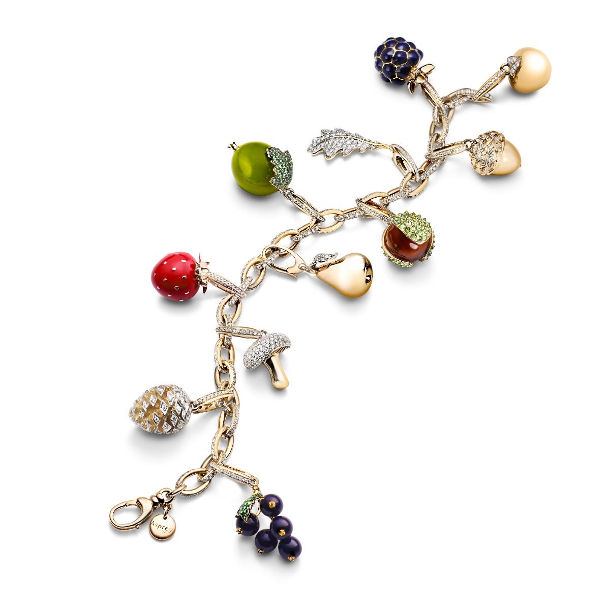 Woodland Gooseberry Charm in Enamelled 18ct Yellow Gold with 