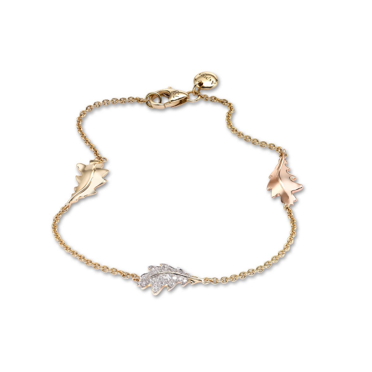 Woodland Oak Leaf Bracelet in 18ct Yellow Gold with Diamonds